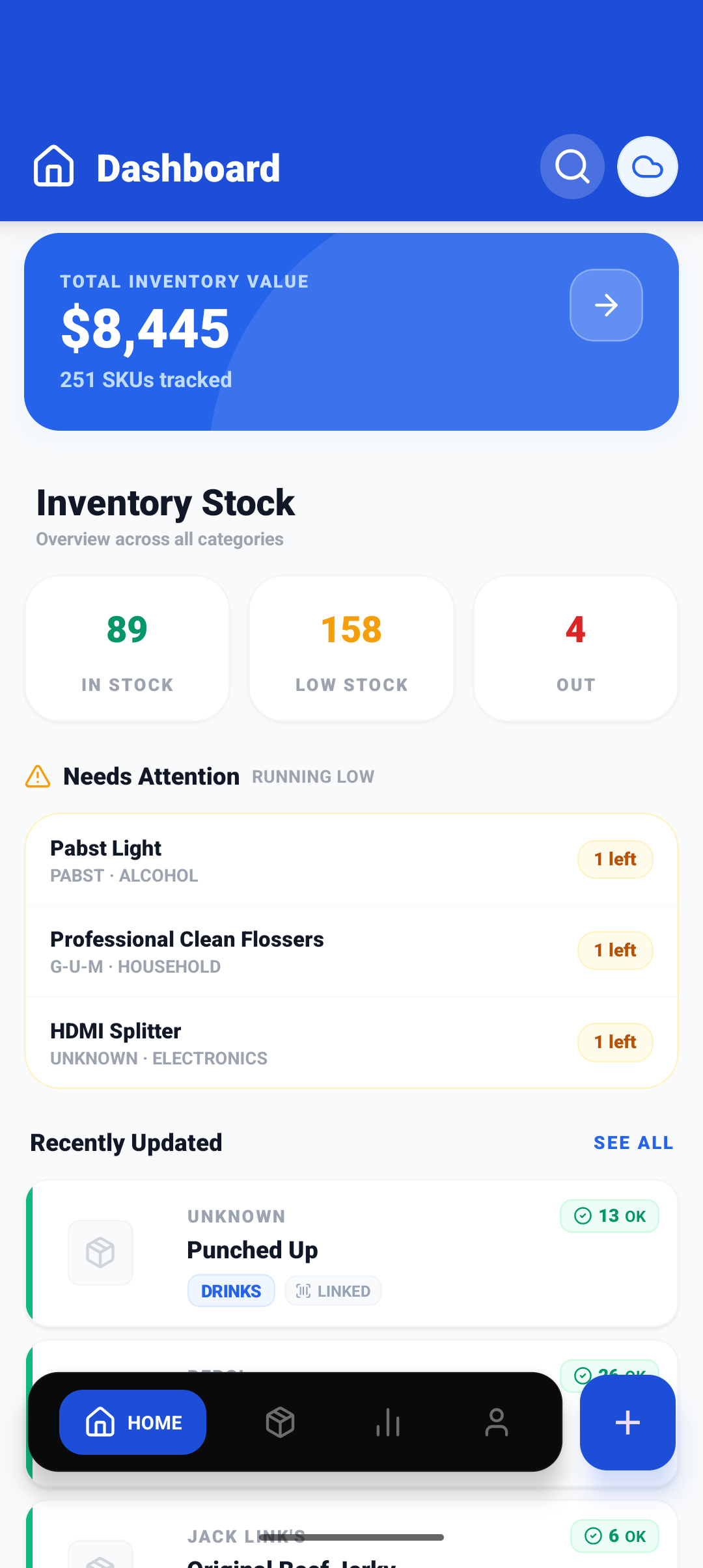 Smartshelf app dashboard
